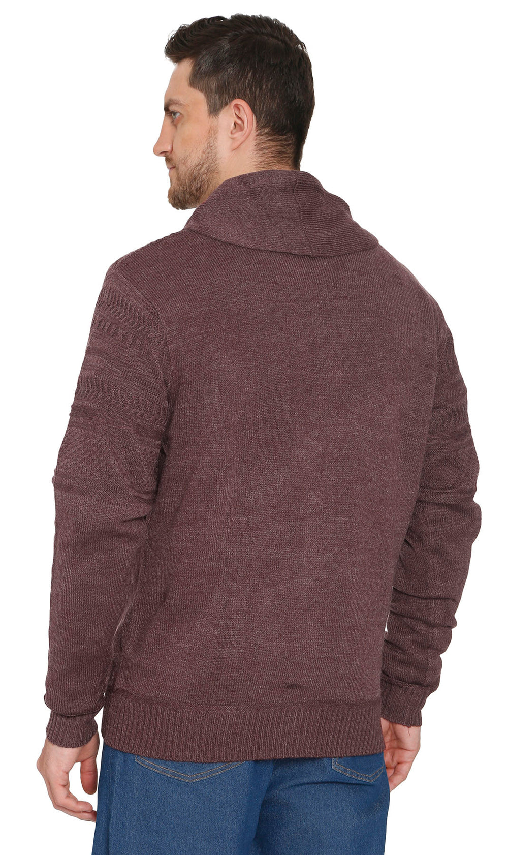Men's Jacquard Knit Shawl Collar Cardigan Sweater in charcoal