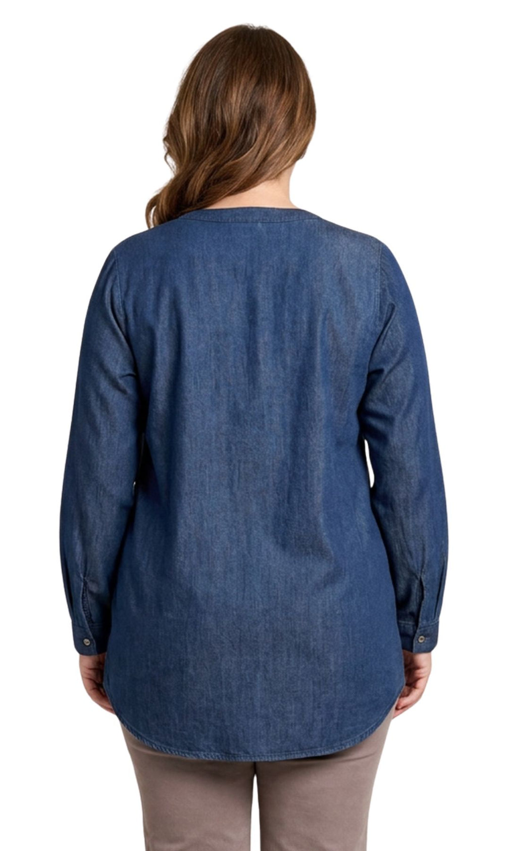 Women's Denim Pintuck Button-Front Tunic Top in light wash