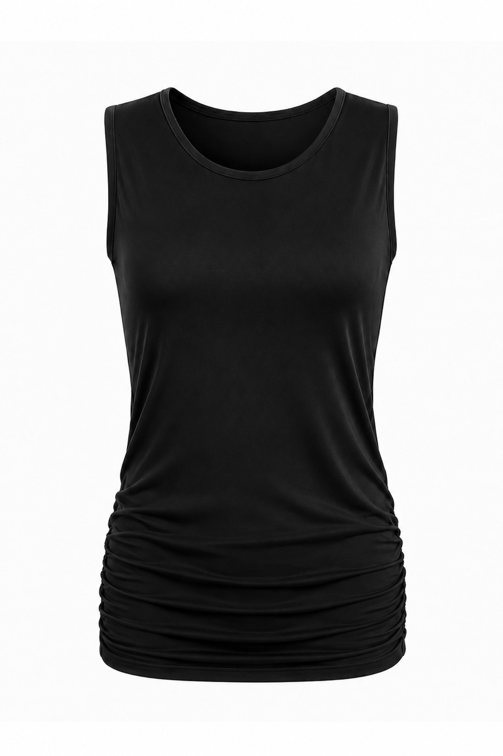 Cotton Lycra Ruche Tank - Black sleeveless top