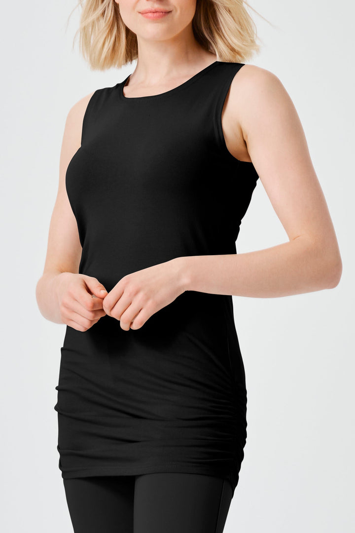 Cotton Lycra Ruche Tank - Black cotton lycra fabric
