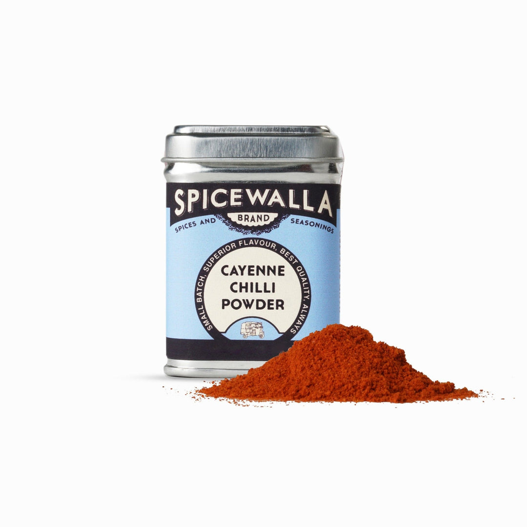 Cayenne chilli powder red pepper spice in small tin