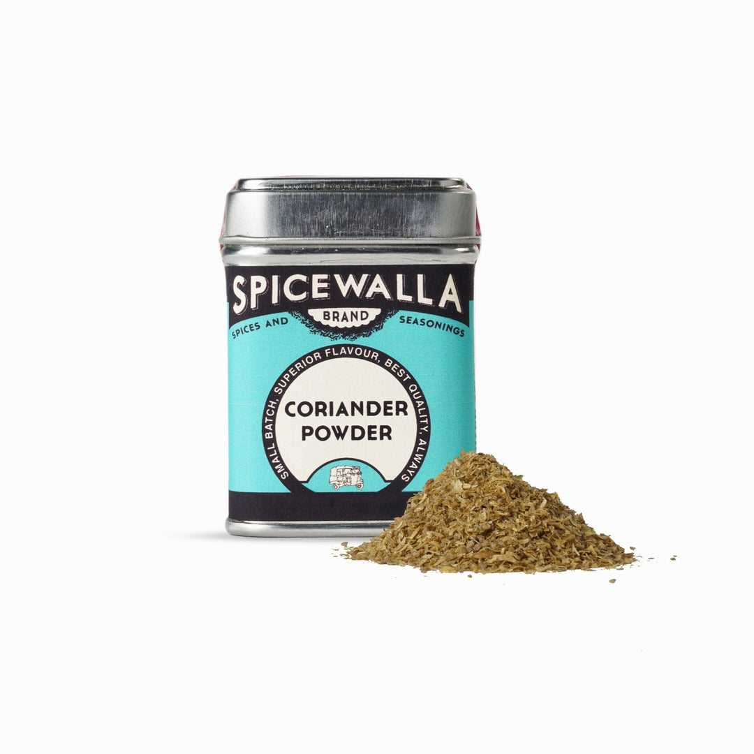 Coriander Powder finely ground spice in small tin