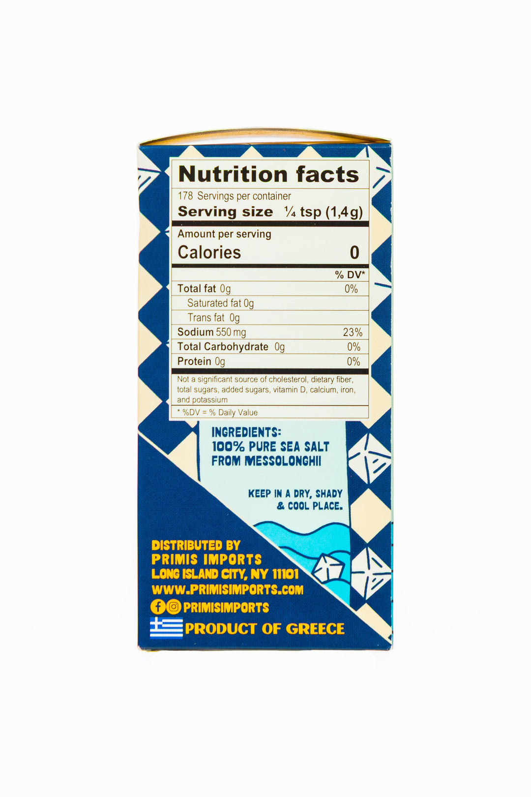 Greek Sea Salt Flakes package side view