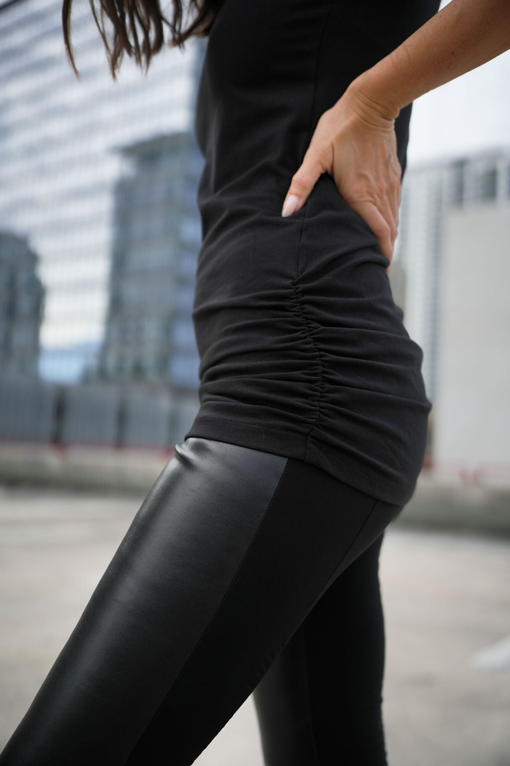 Cotton Lycra Ruche Tank - Black styled look