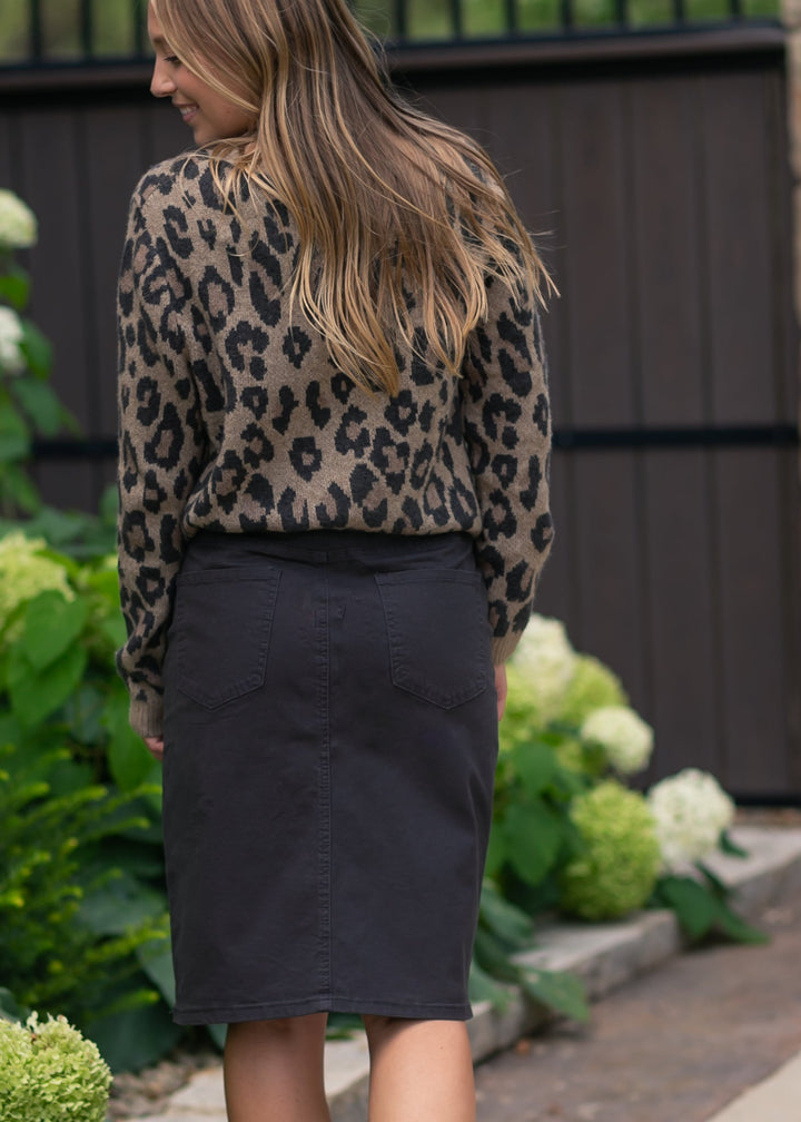 Remi Onyx Black Denim Midi Skirt detail view
