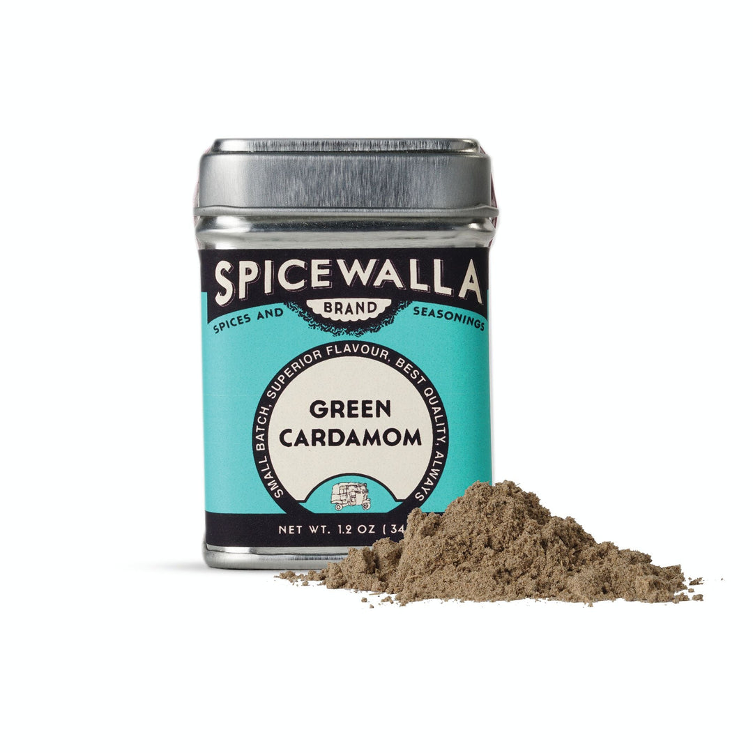 Green Cardamom Powder aromatic cooking spice in small tin