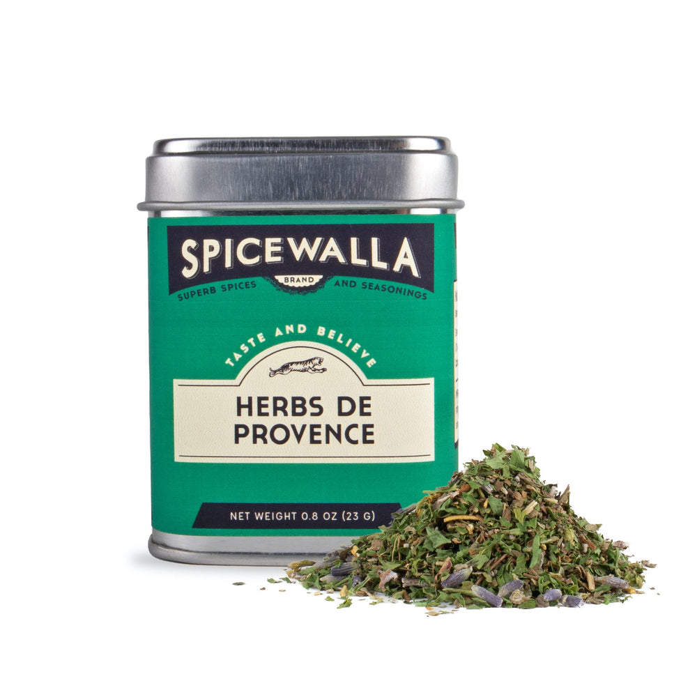 Herbs de Provence seasoning tin and product packaging